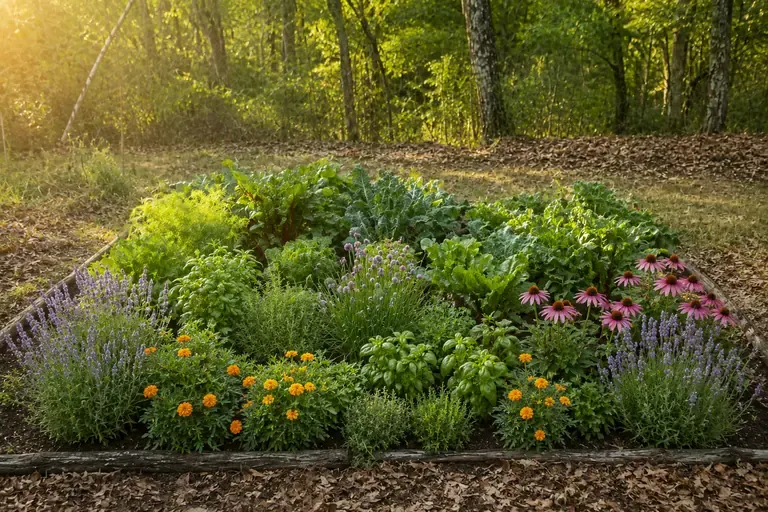 Nachher: voller, bluehender Garten mit Hochbeet